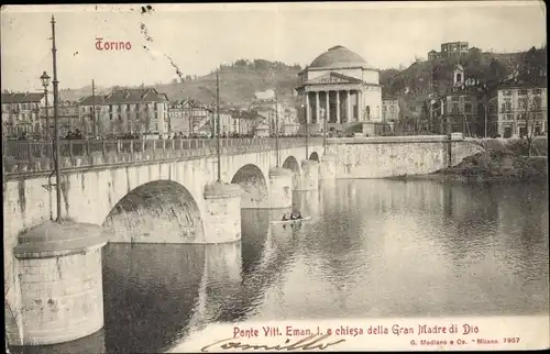 Ak Torino Turin Piemonte, Ponte Vittorio Emanuele I, Chiesa