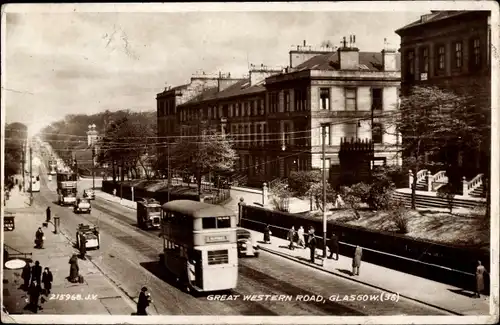 Ak Glasgow Schottland, Great Wester Road, bus