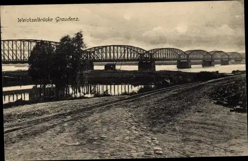 Ak Grudziądz Graudenz Westpreußen, Weichselbrücke