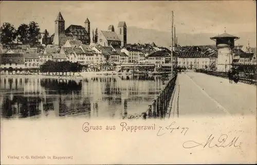 Ak Rapperswil Kanton Sankt Gallen, Uferpartie, Brücke, Turm