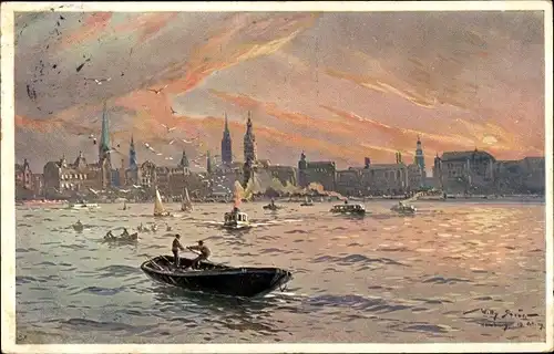 Künstler Ak Stöwer, Willy, Hamburg, Blick auf die Altstadt