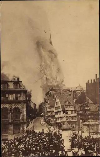 Ak Hamburg Mitte Neustadt, Kirche St. Michaelis, Einsturz des Turmes, Brand 1906