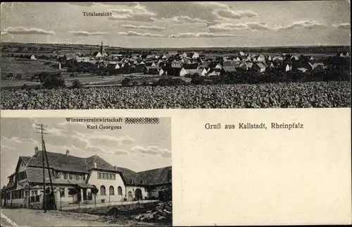 Ak Kallstadt in der Pfalz, Gesamtansicht, Winzervereinwirtschaft Karl Georgens
