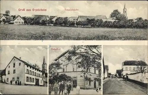 Ak Erpolzheim an der Weinstraße Pfalz, Gesamtansicht, Bahnhof, Straßenpartie