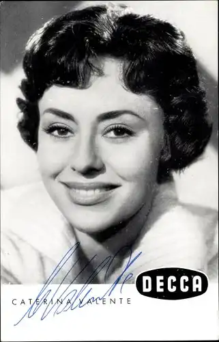 Autogrammkarte Schauspielerin u. Sängerin Caterina Valente, Portrait, Decca-Schallplatten, Autogramm