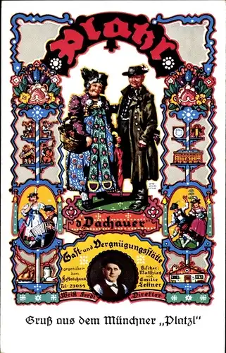 Künstler Ak Obermeier, Otto, München Bayern, Münchner Platzl, Gast und Vergnügungsstätte, Dachauer