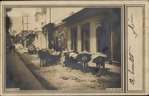Ak Caracas Venezuela, Esel, Transport, Straßenpartie