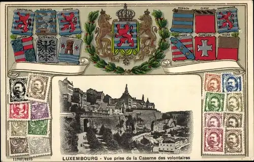Präge Wappen Briefmarken Ak Luxembourg Luxemburg, Freiwilligenkaserne