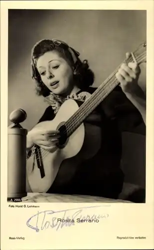 Ak Schauspielerin und Sängerin Rosita Serrano, Portrait, Gitarre, Autogramm