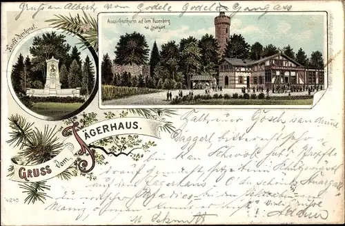 Litho Stuttgart in Baden Württemberg, Jägerhaus, Aussichtsturm Hasenberg, Hauff Denkmal