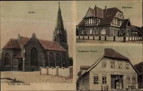 Ak Leese an der Weser, Pfarrhaus, Kirche, Geschäftshaus