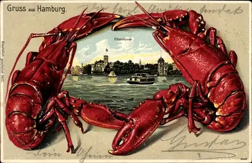 Präge Hummer Litho Hamburg Nord Uhlenhorst, Salondampfer, Gebäude