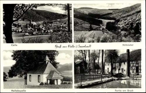 Ak Calle Meschede im Sauerland, Ortsansicht, Kölbketal, Hallokapelle, Partie am Bruch