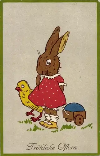 Ak Glückwunsch Ostern, Osterhase, Küken, Osterei