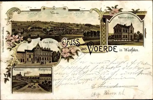 Litho Voerde Ennepetal, Rektorat-Schule, Krankenhaus, Waisenhaus, Sara-Stift