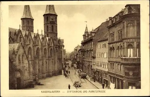 Ak Kaiserslautern in der Pfalz, Stiftskirche und Marktstraße
