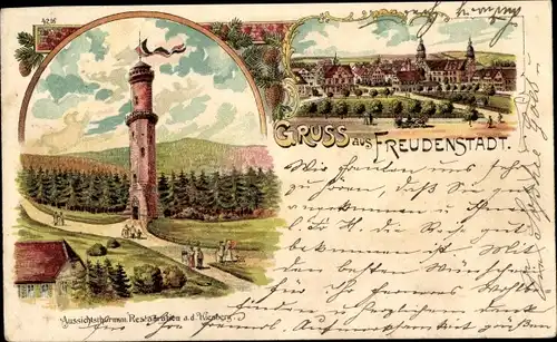 Litho Freudenstadt im Schwarzwald, Aussichtsturm, Totalansicht