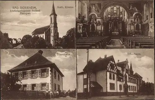 Ak Bad Dürrheim im Schwarzwald, Katholische Kirche, Innenansicht, Schulhaus, Pfarrhaus