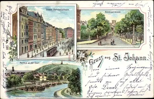 Litho St. Johann Saarbrücken im Saarland, Untere Bahnhofstraße, Reichsstraße