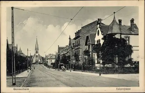 Ak Gonsenheim Mainz, Blick in die Kaiserstraße, Straßenpartie, Kirche