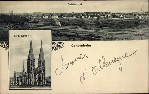 Ak Gonsenheim Mainz am Rhein, Gesamtansicht, Kath. Kirche