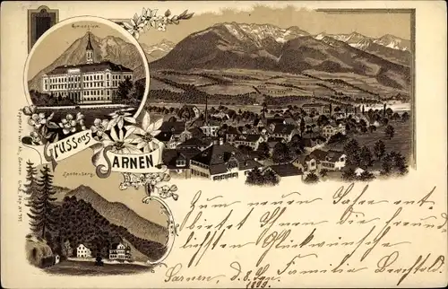 Litho Sarnen Kanton Obwalden, Totalansicht, Gymnasium