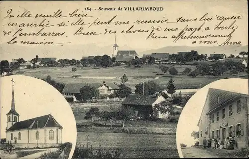 Ak Villarimbould Kanton Freiburg, Kirche, Ortsansicht