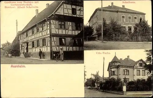 Ak Auenheim Kehl am Rhein, Gasthaus zum Hechten, Schule, Villa Fuchs