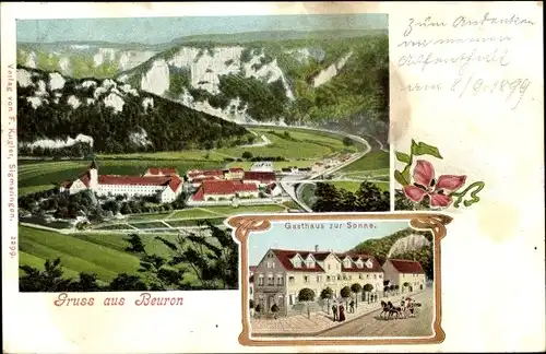 Ak Beuron an der Donau Württemberg, Ortsansicht, Gasthaus zur Sonne, Kloster