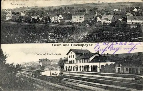 Ak Hochspeyer im Pfälzerwald, Bahnhof, Gleisseite, Totalansicht