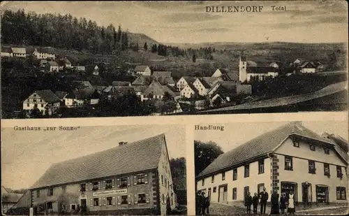 Ak Dillendorf im Hunsrück, Gasthaus zur Sonne, Geschäft, Totalansicht