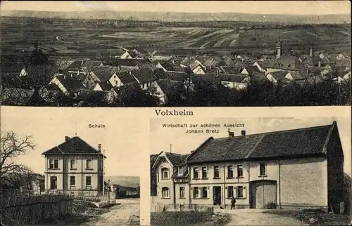 Ak Volxheim in Rheinhessen, Wirtschaft zur schönen Aussicht, Schule, Panorama