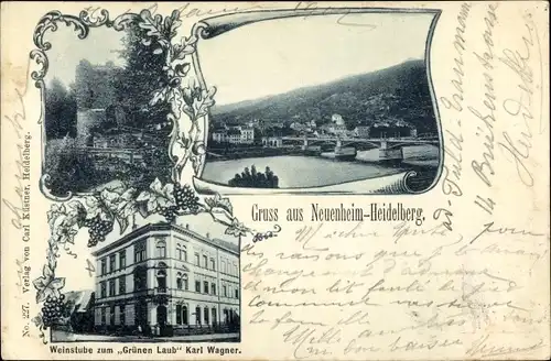 Ak Neuenheim Heidelberg am Neckar, Weinstube zum grünen Laub, Brücke, Ruine