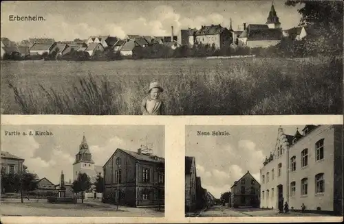 Ak Erbenheim Wiesbaden in Hessen, Kirche, Schule, Totalansicht