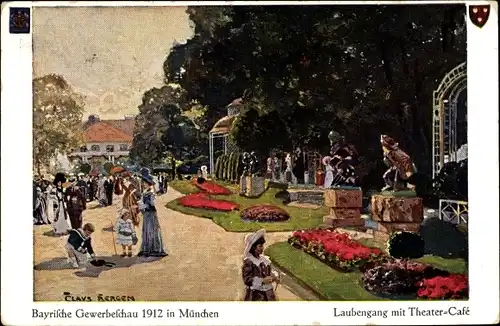 Künstler Ak Bergen, Claus, München Bayern, Bayrische Gewerbeschau 1912, Laubengang