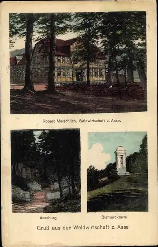 Ak Wittmar in Niedersachsen, Waldhaus Zur Asse, Bismarckturm, Asseburg