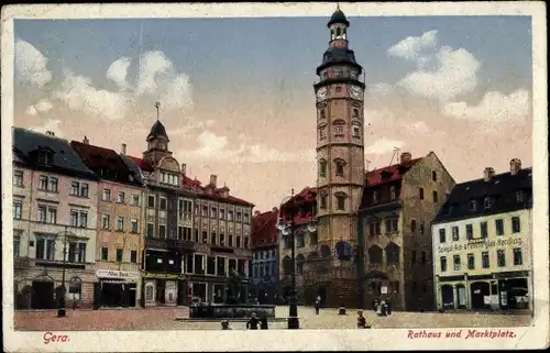 Ak Gera in Thüringen, Rathaus und Marktplatz