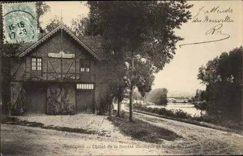 Ak Soissons Aisne, Chalet e la Societe Nautique et Bords de l'Aisne, Fluss