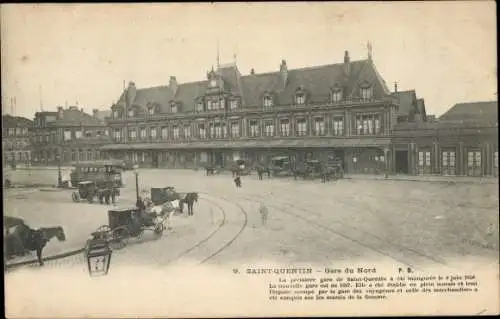 Ak Saint Quentin Aisne, Gare du Nord, Straßenbahn