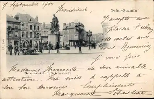 Ak Saint Quentin Aisne, Monument du 3 Octobre 1870