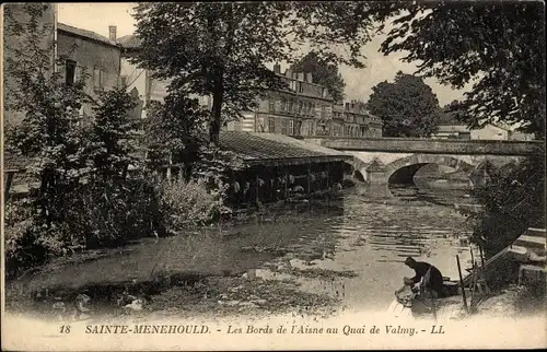 Ak Sainte-Menehould Marne, Les Bords de l'Aisne au Quai de Valmy