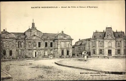 Ak Sainte Menehould Marne, Hotel de Ville et Caisse d'Epargne