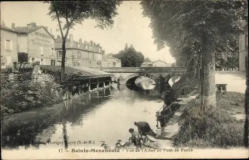 Ak Sainte Menehould Marne, vue de l'Aisne au Pont de Pierre