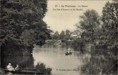 Ak Le Perreux sur Marne Val de Marne, La Marne, Les Iles d’Amour und du Moulin