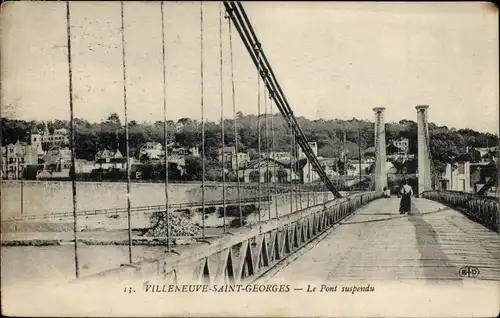 Ak Villeneuve Saint Georges Val de Marne, Die Hängebrücke