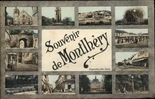 Ak Montlhery Essonne, Stadtansichten, Glockenturm, Schloss, Kirche