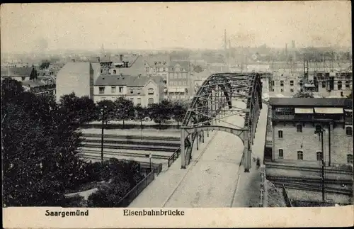Ak Sarreguemines Saargemünd Lothringen Moselle, Eisenbahnbrücke
