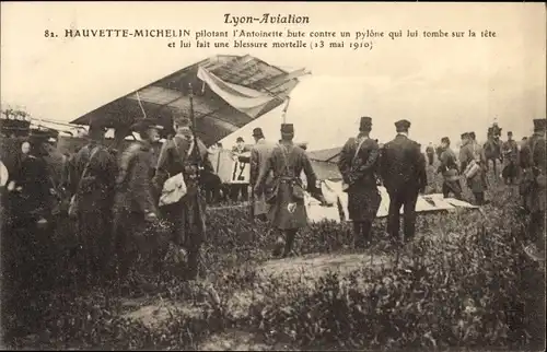 Ak Lyon Rhône, Hauvette Michelin steuert die Antoinette, Flugzeug