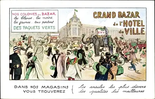 Ak Paris IV., Grand Bazar de l'Hotel de Ville, Elefant, Nos Colonies aus Bazar, Reklame
