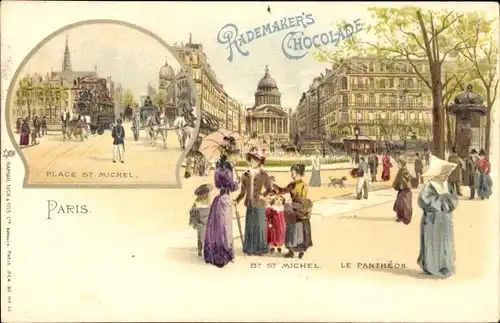 Litho Paris V. Arrondissement Panthéon, Place St. Michel, Reklame, Rademaker's Chocolade